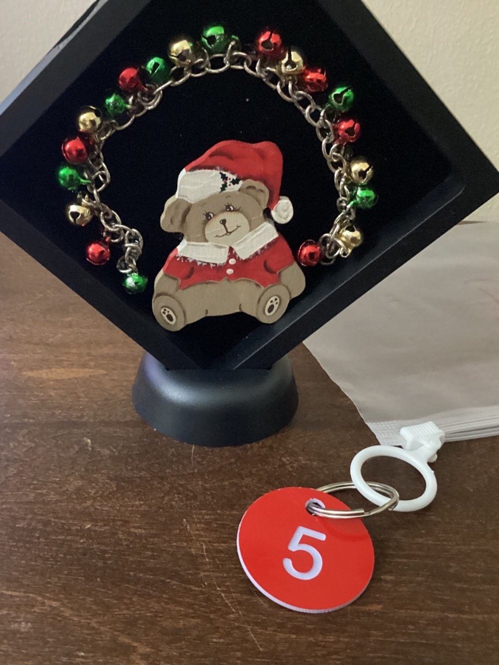 Handmade Christmas upcycled Jewelry art bear articulated cat red green gold star